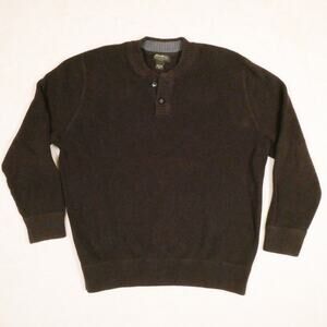 Eddie Bauer Brown Sweater Size XXL 3 Button Crew Neck 100% Cotton 90s Fisherman